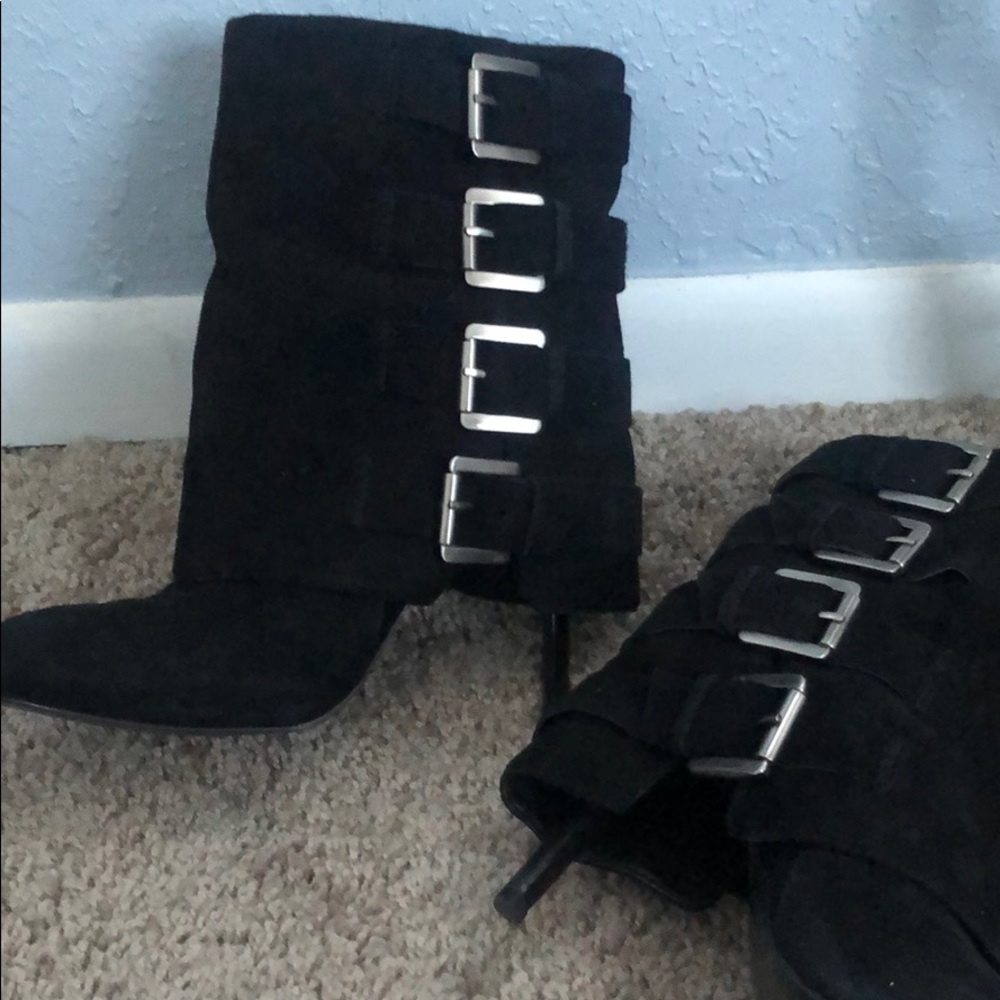 Black buckle heels